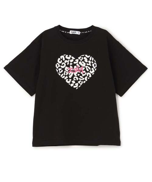 X-girl Stages（エックスガールステージス）の「レオパードハートプリント 半袖Tシャツ（Tシャツ/カットソー・キッズ・ラベンダー/ブラック/オフホワイト・120cm/110cm/100cm/140cm/80ｃｍ/130cm/90cm）」の2枚目の写真