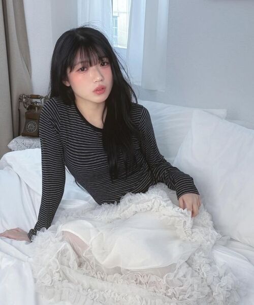 DEHEVE（デヘヴェ）の「Soft Stripe Long Sleeve [Black]（Tシャツ/カットソー・レディース・ブラック・FREE）」の5枚目の写真