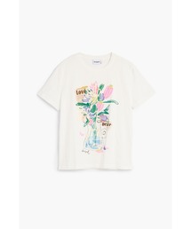 フラワーベースグラフィックコットンTシャツ