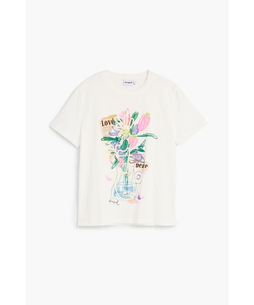 Desigual(デシグアル)の「フラワーベースグラフィックコットンTシャツ(Tシャツ/カットソー・レディース・ホワイト・XL/L/M/S/XS)」の1枚目の写真