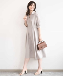 六分袖スキッパーワンピース/UVカット/洗濯機で洗える/WEB限定サイズあり