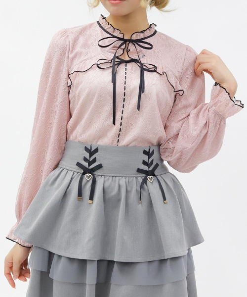 axes femme POETIQUE（アクシーズファムポエティック）の「ボレロ風バイカラーレースＰＯ（Tシャツ/カットソー・レディース・ブラック/ホワイト/ピンク・MEDIUM）」の3枚目の写真