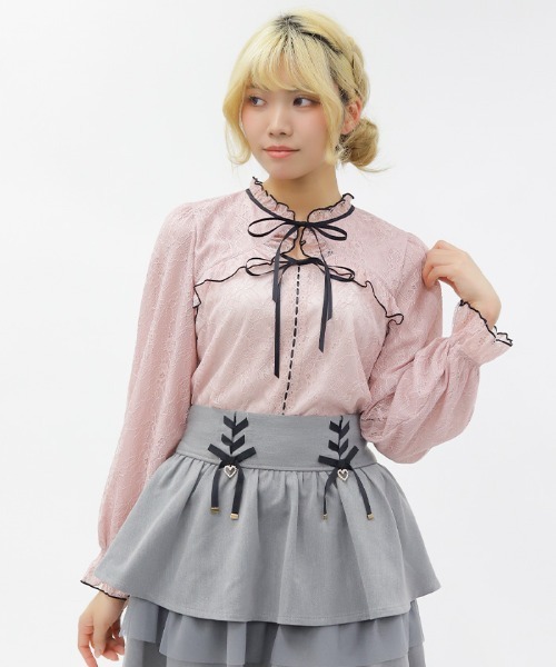 axes femme POETIQUE（アクシーズファムポエティック）の「ボレロ風バイカラーレースＰＯ（Tシャツ/カットソー・レディース・ブラック/ホワイト/ピンク・MEDIUM）」の4枚目の写真