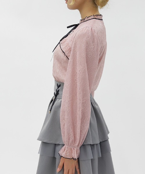 axes femme POETIQUE（アクシーズファムポエティック）の「ボレロ風バイカラーレースＰＯ（Tシャツ/カットソー・レディース・ブラック/ホワイト/ピンク・MEDIUM）」の5枚目の写真