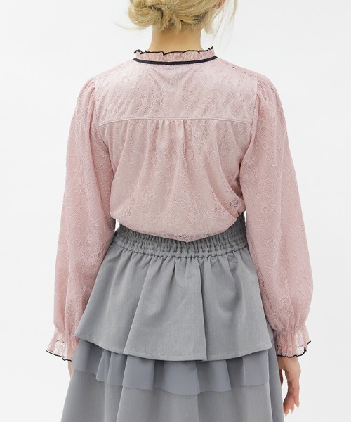 axes femme POETIQUE（アクシーズファムポエティック）の「ボレロ風バイカラーレースＰＯ（Tシャツ/カットソー・レディース・ブラック/ホワイト/ピンク・MEDIUM）」の6枚目の写真