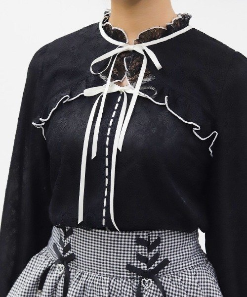 axes femme POETIQUE（アクシーズファムポエティック）の「ボレロ風バイカラーレースＰＯ（Tシャツ/カットソー・レディース・ブラック/ホワイト/ピンク・MEDIUM）」の7枚目の写真