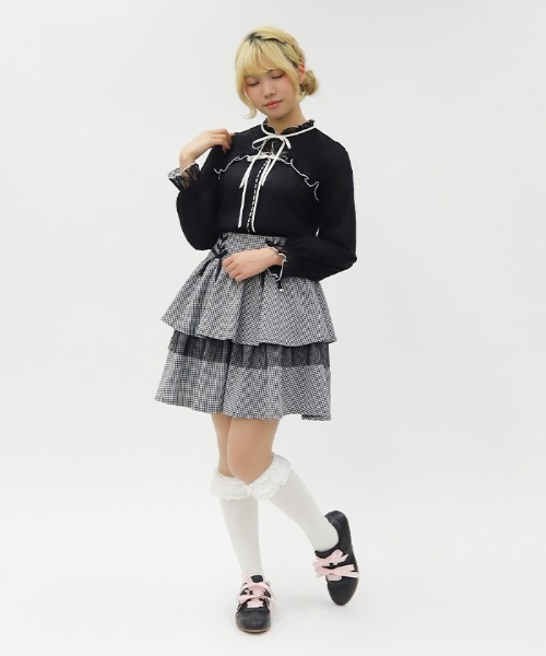 axes femme POETIQUE（アクシーズファムポエティック）の「ボレロ風バイカラーレースＰＯ（Tシャツ/カットソー・レディース・ブラック/ホワイト/ピンク・MEDIUM）」の8枚目の写真