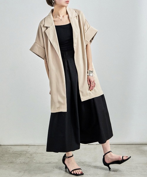 Fashion Letter（ファッションレター）の「ヴィンテージ風ワッシャー ハーフスリーブガウンジャケット（テーラードジャケット・レディース・ブラック/アイボリー/モカ・M）」の4枚目の写真