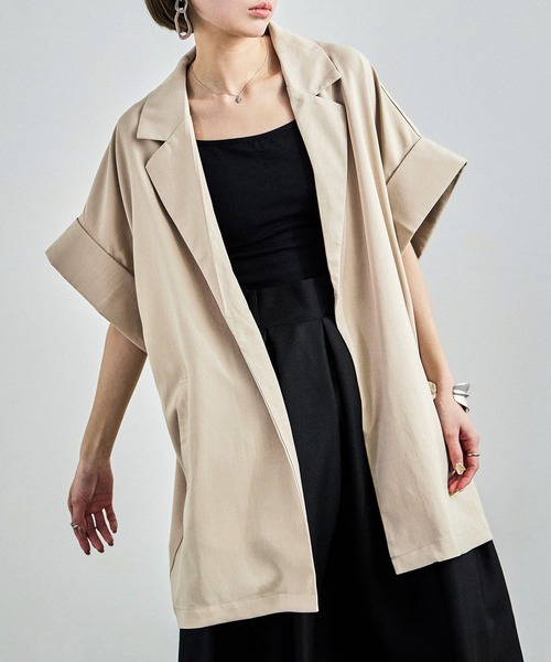 Fashion Letter（ファッションレター）の「ヴィンテージ風ワッシャー ハーフスリーブガウンジャケット（テーラードジャケット・レディース・ブラック/アイボリー/モカ・M）」の5枚目の写真