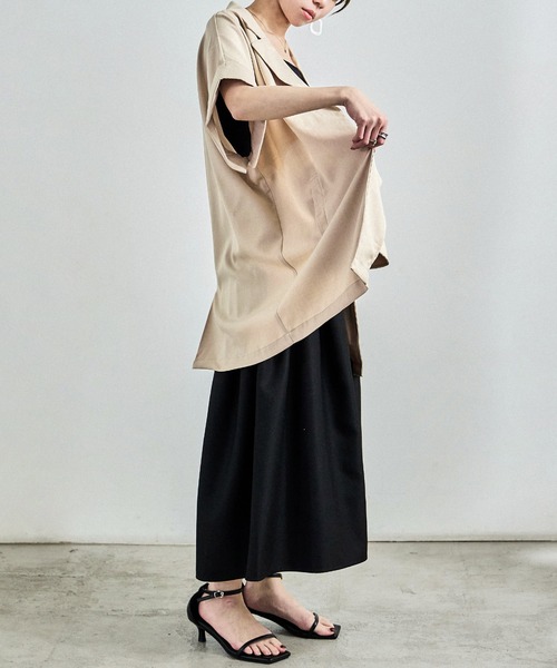 Fashion Letter（ファッションレター）の「ヴィンテージ風ワッシャー ハーフスリーブガウンジャケット（テーラードジャケット・レディース・ブラック/アイボリー/モカ・M）」の6枚目の写真