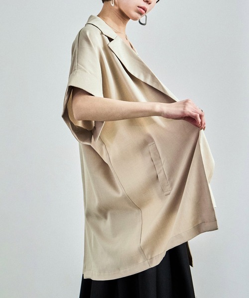 Fashion Letter（ファッションレター）の「ヴィンテージ風ワッシャー ハーフスリーブガウンジャケット（テーラードジャケット・レディース・ブラック/アイボリー/モカ・M）」の7枚目の写真