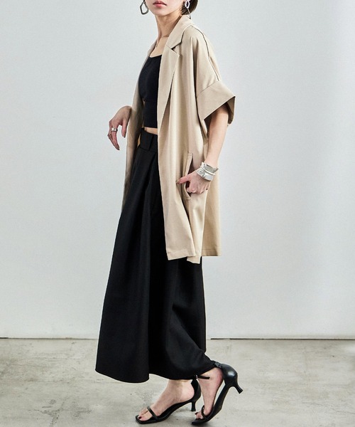 Fashion Letter（ファッションレター）の「ヴィンテージ風ワッシャー ハーフスリーブガウンジャケット（テーラードジャケット・レディース・ブラック/アイボリー/モカ・M）」の8枚目の写真