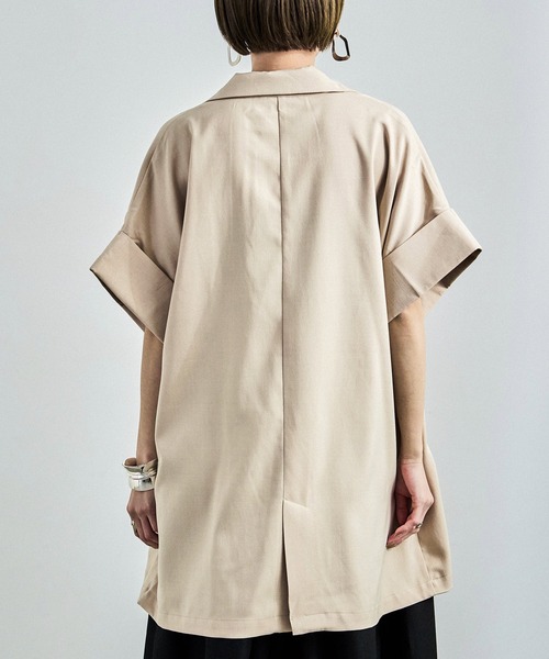 Fashion Letter（ファッションレター）の「ヴィンテージ風ワッシャー ハーフスリーブガウンジャケット（テーラードジャケット・レディース・ブラック/アイボリー/モカ・M）」の9枚目の写真