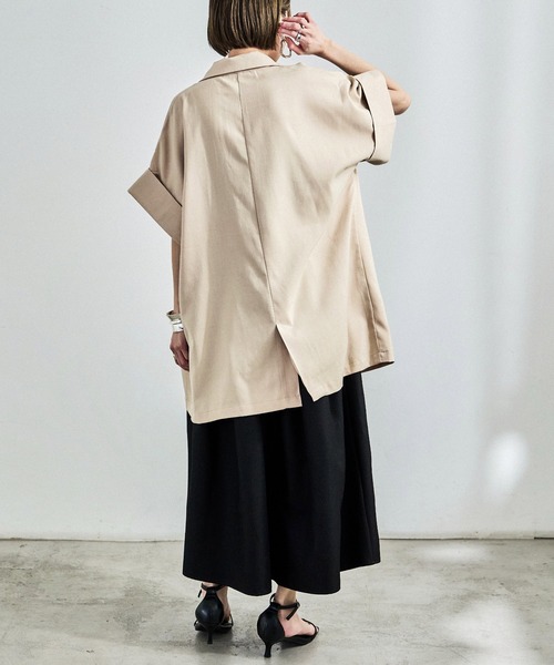 Fashion Letter（ファッションレター）の「ヴィンテージ風ワッシャー ハーフスリーブガウンジャケット（テーラードジャケット・レディース・ブラック/アイボリー/モカ・M）」の10枚目の写真