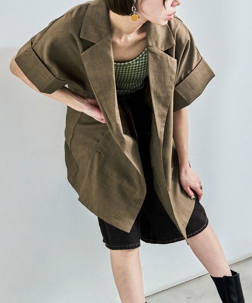 Fashion Letter（ファッションレター）の「ヴィンテージ風ワッシャー ハーフスリーブガウンジャケット（テーラードジャケット・レディース・ブラック/アイボリー/モカ・M）」の13枚目の写真