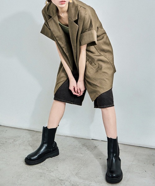 Fashion Letter（ファッションレター）の「ヴィンテージ風ワッシャー ハーフスリーブガウンジャケット（テーラードジャケット・レディース・ブラック/アイボリー/モカ・M）」の14枚目の写真