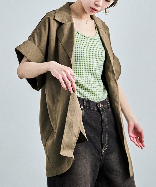 Fashion Letter（ファッションレター）の「ヴィンテージ風ワッシャー ハーフスリーブガウンジャケット（テーラードジャケット・レディース・ブラック/アイボリー/モカ・M）」の16枚目の写真