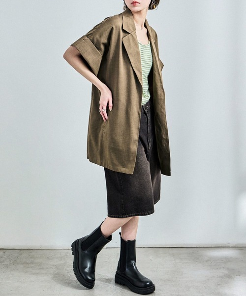 Fashion Letter（ファッションレター）の「ヴィンテージ風ワッシャー ハーフスリーブガウンジャケット（テーラードジャケット・レディース・ブラック/アイボリー/モカ・M）」の17枚目の写真