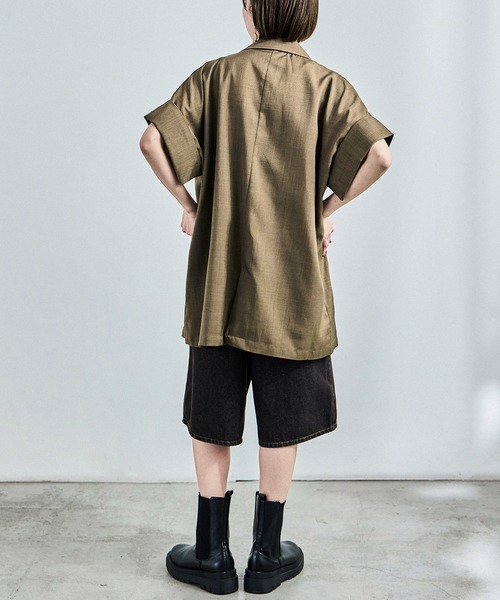 Fashion Letter（ファッションレター）の「ヴィンテージ風ワッシャー ハーフスリーブガウンジャケット（テーラードジャケット・レディース・ブラック/アイボリー/モカ・M）」の19枚目の写真