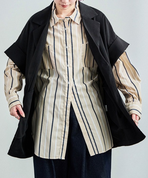 Fashion Letter（ファッションレター）の「ヴィンテージ風ワッシャー ハーフスリーブガウンジャケット（テーラードジャケット・レディース・ブラック/アイボリー/モカ・M）」の21枚目の写真