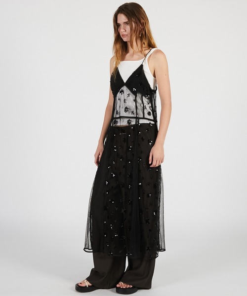 PRANK PROJECT(プランクプロジェクト)の「【2026Summer Pre-Order】シアービジューキャミドレス / Sheer Beaded Cami Dress(ワンピース・レディース・ホワイト/ブラック・FREE)」の4枚目の写真