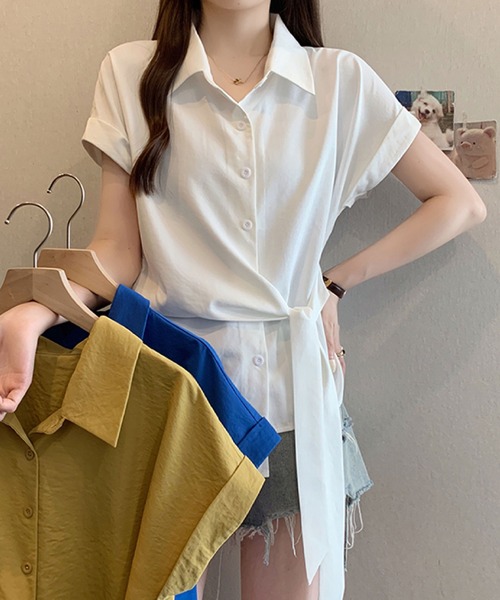 2ly2(トゥーリートゥー)の「ウエストリボンシャツブラウス / フレンチスリーブ シャツトップス(シャツ/ブラウス・レディース・ブルー/イエロー/ホワイト・FREE)」の16枚目の写真