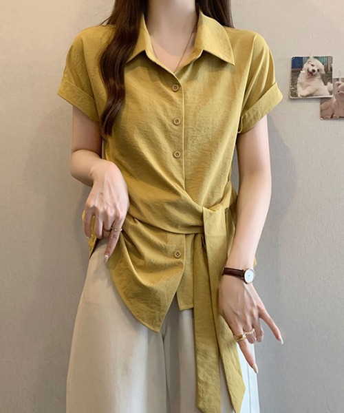 2ly2(トゥーリートゥー)の「ウエストリボンシャツブラウス / フレンチスリーブ シャツトップス(シャツ/ブラウス・レディース・ブルー/イエロー/ホワイト・FREE)」の8枚目の写真