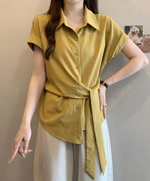 2ly2(トゥーリートゥー)の「ウエストリボンシャツブラウス / フレンチスリーブ シャツトップス(シャツ/ブラウス・レディース・ブルー/イエロー/ホワイト・FREE)」の7枚目の写真