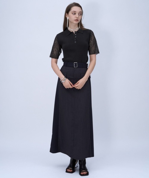 HARE(ハレ)の「ソデレースニットポロTシャツ(HARE)(ポロシャツ・レディース・ブルー/ブラック・FREE)」の12枚目の写真