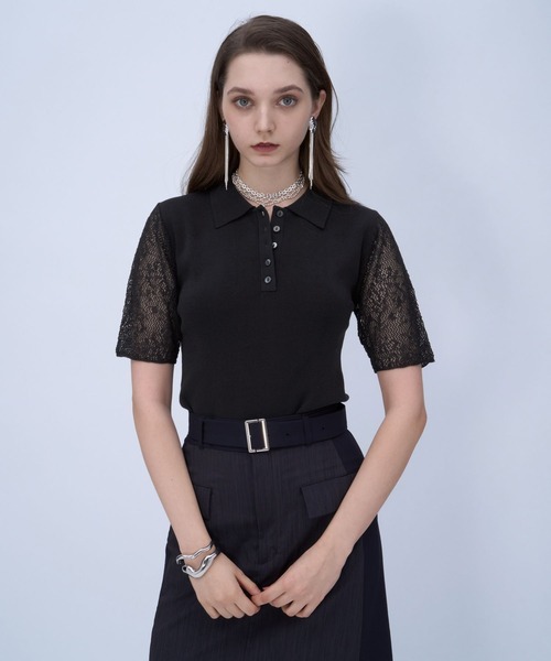 HARE(ハレ)の「ソデレースニットポロTシャツ(HARE)(ポロシャツ・レディース・ブルー/ブラック・FREE)」の15枚目の写真