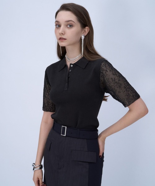 HARE(ハレ)の「ソデレースニットポロTシャツ(HARE)(ポロシャツ・レディース・ブルー/ブラック・FREE)」の16枚目の写真