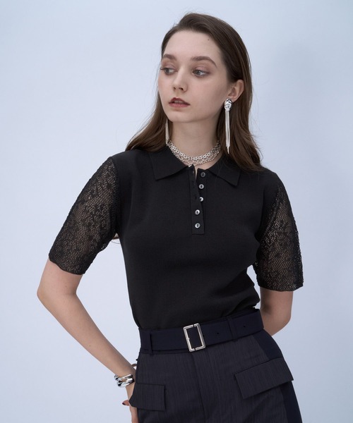 HARE(ハレ)の「ソデレースニットポロTシャツ(HARE)(ポロシャツ・レディース・ブルー/ブラック・FREE)」の17枚目の写真