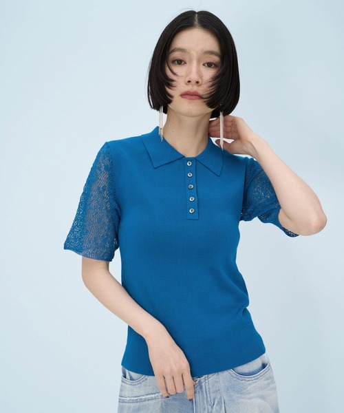 HARE(ハレ)の「ソデレースニットポロTシャツ(HARE)(ポロシャツ・レディース・ブルー/ブラック・FREE)」の18枚目の写真