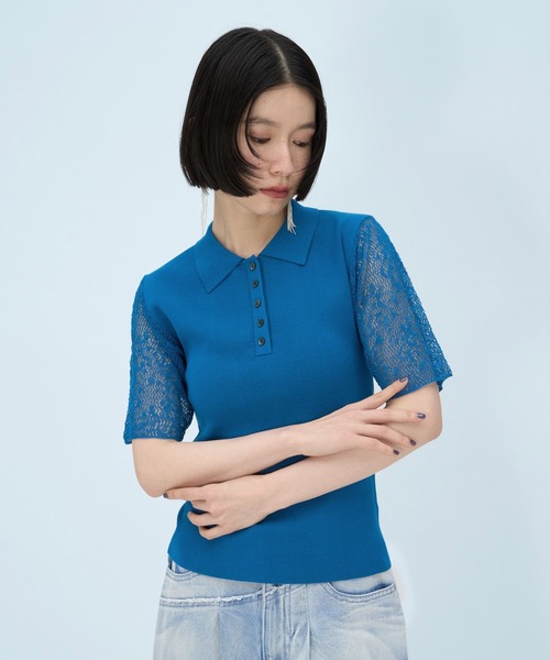 HARE(ハレ)の「ソデレースニットポロTシャツ(HARE)(ポロシャツ・レディース・ブルー/ブラック・FREE)」の19枚目の写真