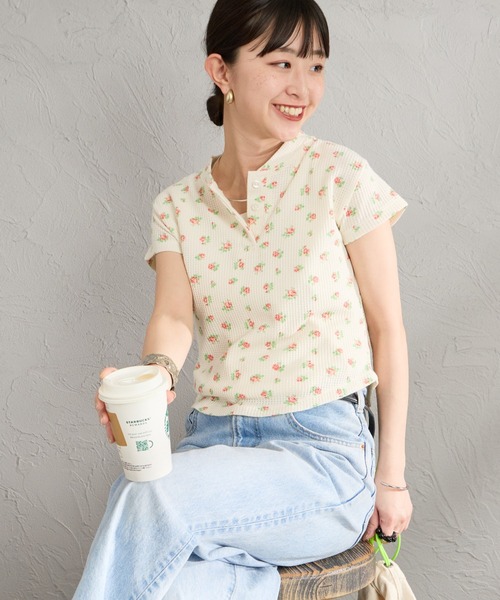 JEMORGAN（ジェーイーモーガン）の「[JEMORGAN/ジェーイーモーガン] 別注 ワッフル ヘンリーネックパックTシャツ（Tシャツ/カットソー・レディース・ブラック/グレー/ブルー/ブルー系その他/ピンク・F）」の2枚目の写真