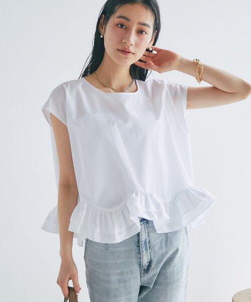La boutique BonBon（ラブティックボンボン）の「【360°魅力UP！】ランダムペプラムフレンチブラウス（シャツ/ブラウス・レディース・ピンク/ホワイト/サックスブルー・FREE）」の4枚目の写真