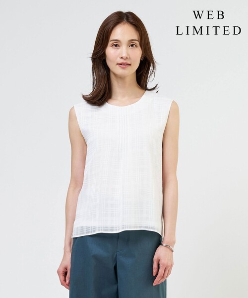 J.PRESS(ジェイプレス)の「【WEB限定】シアーチェック ノースリーブ カットソー(Tシャツ/カットソー・レディース・ホワイト系/ホワイト系3/ブラック系・MEDIUM/LARGE)」の1枚目の写真