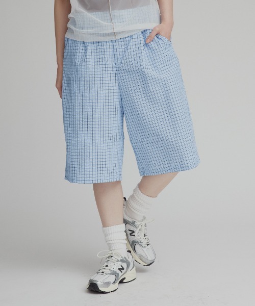 W:Huku(フーク)の「チェック サッカー スラックス バミューダ ハーフパンツ / 短パン / Checkered Slacks Shorts(その他パンツ・レディース・グレー/ブルー/アイボリー・FREE)」の15枚目の写真