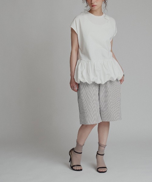 W:Huku(フーク)の「チェック サッカー スラックス バミューダ ハーフパンツ / 短パン / Checkered Slacks Shorts(その他パンツ・レディース・グレー/ブルー/アイボリー・FREE)」の9枚目の写真
