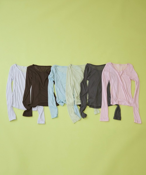 Rohwel（ローウェル）の「Sheer Long Sleeve Tee / シアーロングスリーブT（Tシャツ/カットソー・レディース・ブラウン/ピンク/パープル/グリーン/ライトブルー/チャコールグレー・FREE）」の16枚目の写真