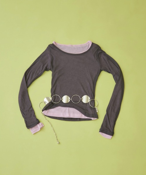 Rohwel（ローウェル）の「Sheer Long Sleeve Tee / シアーロングスリーブT（Tシャツ/カットソー・レディース・ブラウン/ピンク/パープル/グリーン/ライトブルー/チャコールグレー・FREE）」の17枚目の写真