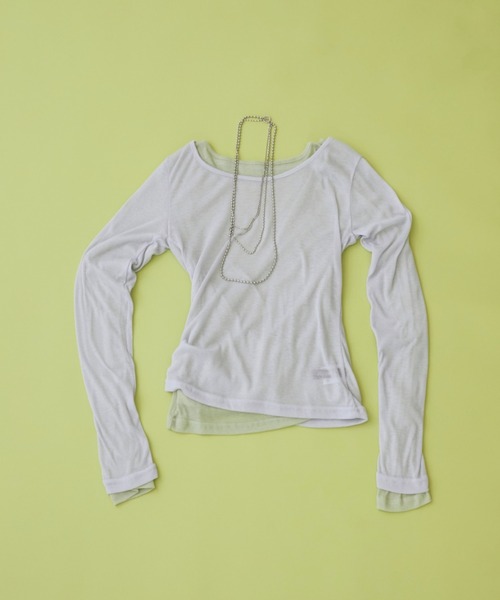 Rohwel（ローウェル）の「Sheer Long Sleeve Tee / シアーロングスリーブT（Tシャツ/カットソー・レディース・ブラウン/ピンク/パープル/グリーン/ライトブルー/チャコールグレー・FREE）」の19枚目の写真