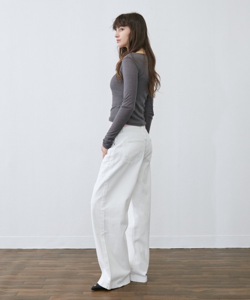 Rohwel（ローウェル）の「Sheer Long Sleeve Tee / シアーロングスリーブT（Tシャツ/カットソー・レディース・ブラウン/ピンク/パープル/グリーン/ライトブルー/チャコールグレー・FREE）」の7枚目の写真