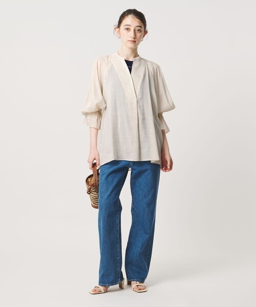 UNITED ARROWS(ユナイテッドアローズ)の「ラミー スキッパー Vネック ブラウス ‐ウォッシャブル‐(シャツ/ブラウス・レディース・その他2/イエロー/ネイビー・FREE)」の10枚目の写真