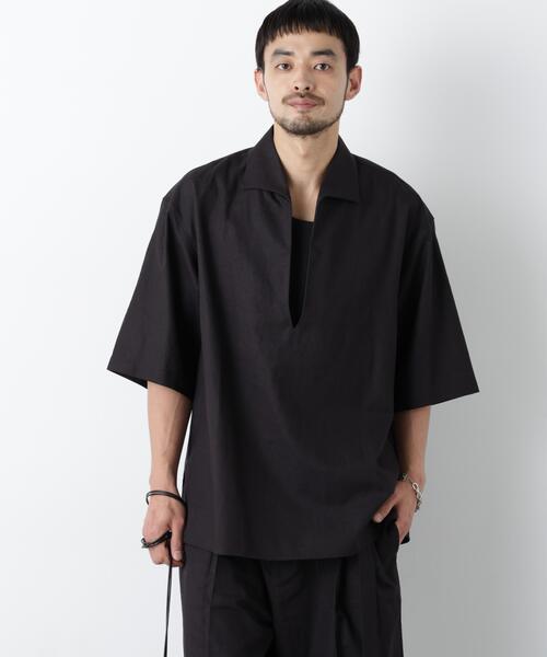 NANO universe(ナノユニバース)の「「FRENCH LINEN」イタリアンスキッパー半袖シャツ(シャツ/ブラウス・メンズ・ブラック/ホワイト・M/S/L)」の3枚目の写真