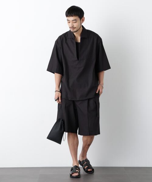 NANO universe(ナノユニバース)の「「FRENCH LINEN」イタリアンスキッパー半袖シャツ(シャツ/ブラウス・メンズ・ブラック/ホワイト・M/S/L)」の6枚目の写真