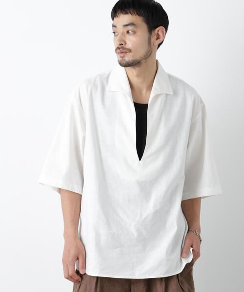 NANO universe(ナノユニバース)の「「FRENCH LINEN」イタリアンスキッパー半袖シャツ(シャツ/ブラウス・メンズ・ブラック/ホワイト・M/S/L)」の16枚目の写真