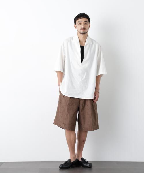 NANO universe(ナノユニバース)の「「FRENCH LINEN」イタリアンスキッパー半袖シャツ(シャツ/ブラウス・メンズ・ブラック/ホワイト・M/S/L)」の19枚目の写真