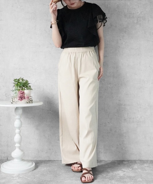 SELECT LEVERY(セレクトリベリー)の「接触冷感 ハイストレッチワイドパンツ(その他パンツ・レディース・ブラック/ピンクベージュ/ライトベージュ・MEDIUM/LARGE)」の7枚目の写真