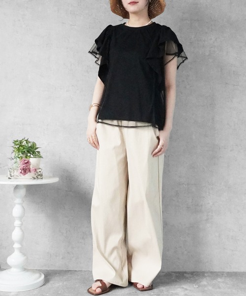 SELECT LEVERY(セレクトリベリー)の「接触冷感 ハイストレッチワイドパンツ(その他パンツ・レディース・ブラック/ピンクベージュ/ライトベージュ・MEDIUM/LARGE)」の6枚目の写真
